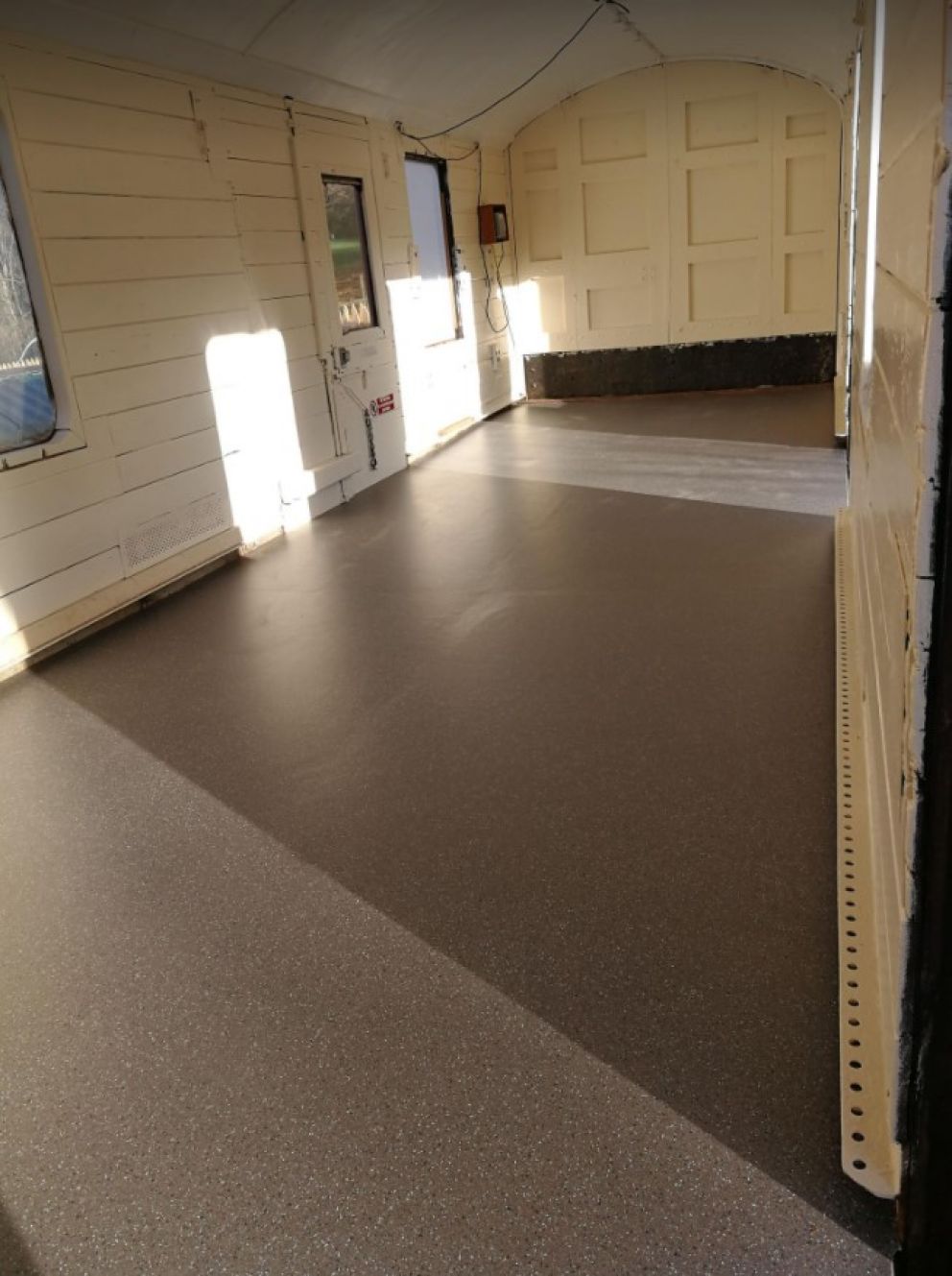 The interior of the CCT following interior painting and linoleum fitted.