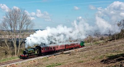 Austin 1 with train has just passed the fixed distant signal on the approach to the railhead - 03 April 2022.