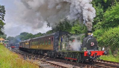Austin 1 departs Midsomer Norton station during Mixed Traction Gala July 2021