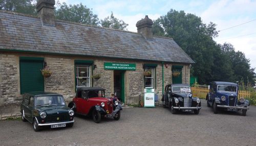Austin Vehicles displayed outside Midsomer Norton station 15th August 2021