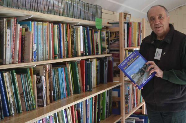 Roger checking some of the excellent donated railway books in the Emporium - 02 04 22