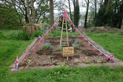 Coronation garden at Midsomer Norton South Station - May 2023