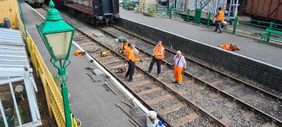 Finishing touches to newly laid track work in Up platform - 18th april 2021
