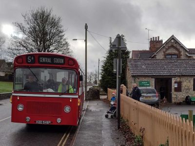 Vintage bus on Silver Street with Santa shuttle service - 12 12 21