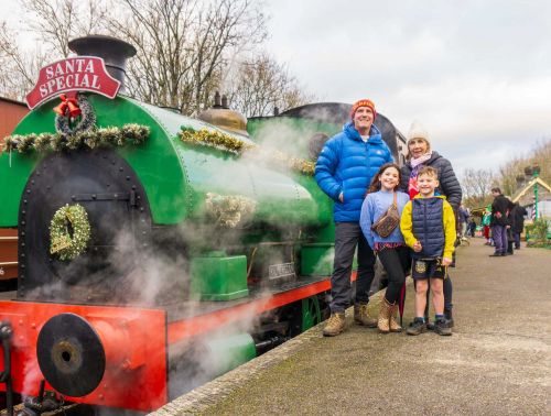 Family pose with Kilmersdon - Midsomer Norton Santa Special Dec 22nd 2023