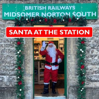 Santa welcomes visitors to Midsomer Norton South Station - Dec 2024