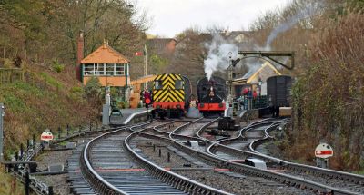 Train waiting to depart at Midsomer Norton South station - S&D Railway