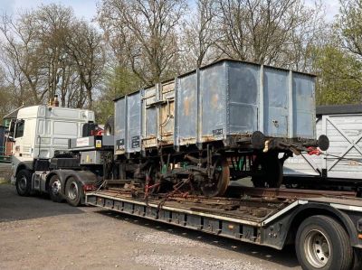 SNCF Mineral Wagon being off-loaded at Midsomer Norton